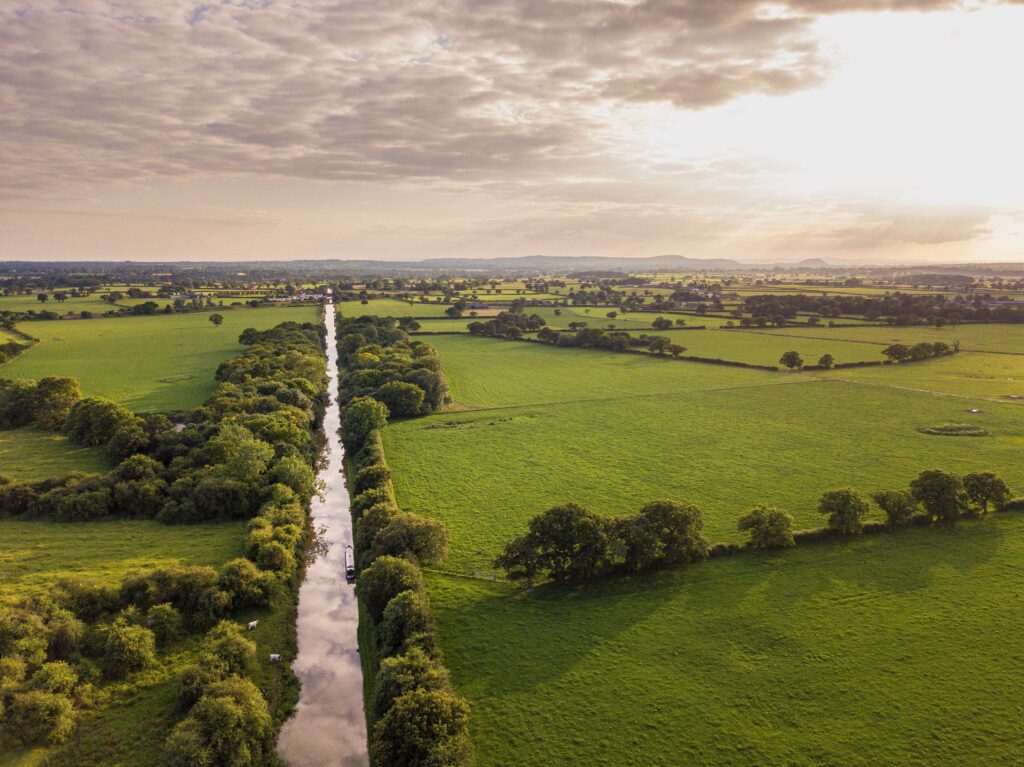 Aerial view of the Cheshire countryside — Manners Pimblett Solicitors serve clients across Cheshire from offices in Poynton and Cheadle